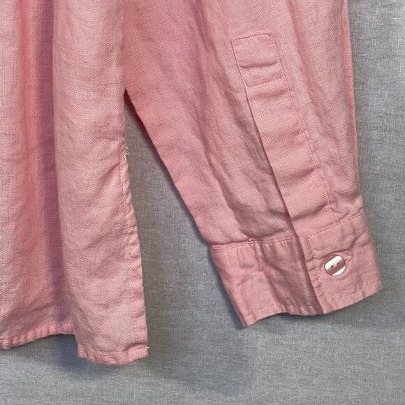 Chadwick's Button-Up Top Women Size 16 Pink 100% Linen Long Sleeve Pocket - Picture 6 of 12